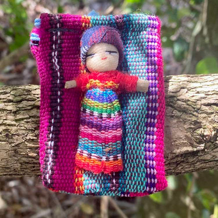 Single worry doll in textile bag Worry Dolls