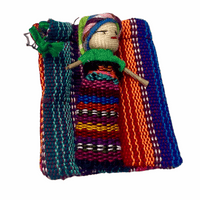 Single worry doll in textile bag Worry Dolls