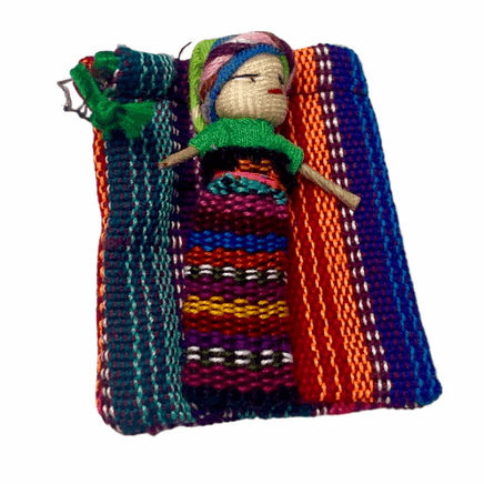 Single worry doll in textile bag Worry Dolls