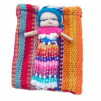 Single worry doll in textile bag Worry Dolls