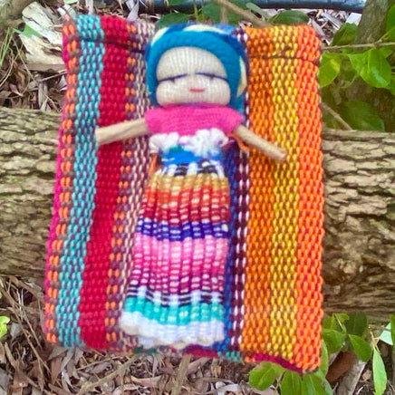 Single worry doll in textile bag Worry Dolls