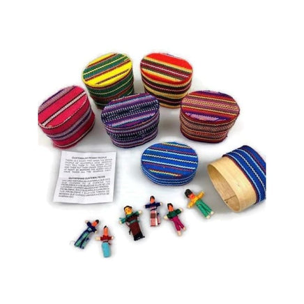 6 Mini Worry Dolls In a Box Covered in Traditional Fabric Worry Dolls