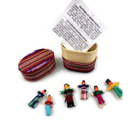 6 Mini Worry Dolls In a Box Covered in Traditional Fabric Worry Dolls