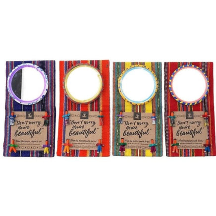 Worry Dolls Mirror in Foldable case covered with Traditional Mayan Fabric Worry Dolls