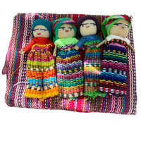 Four Large Big Worry Dolls in a handwoven textile bag