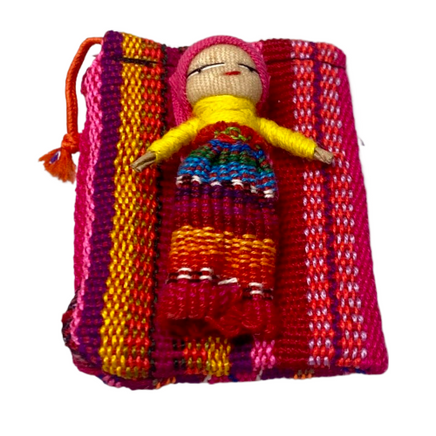 Single worry doll in textile bag Worry Dolls