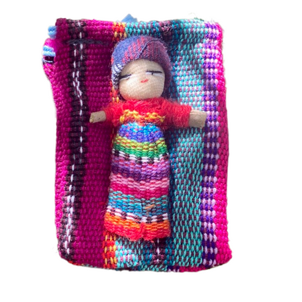 Single worry doll in textile bag Worry Dolls