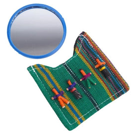 Worry Dolls Compact Mirror on case covered with Traditional Mayan Fabric Worry Dolls
